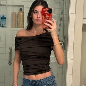 Peppermayo Off-Shoulder Brown Top